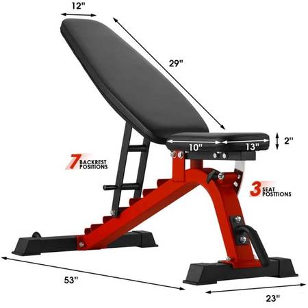 Exercise Fitness Flat Incline Decline FID Dumbbell Bench S2 Red - Image 3