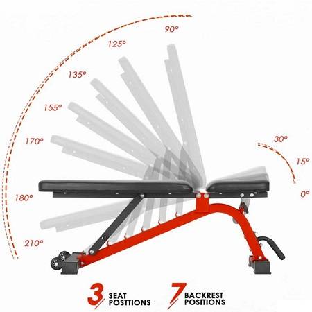 Exercise Fitness Flat Incline Decline FID Dumbbell Bench S2 Red - Image 4