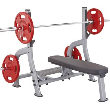 SteelFlex Olympic Free Weight Flat Bench with Spotter Stand NOFB - Image 2